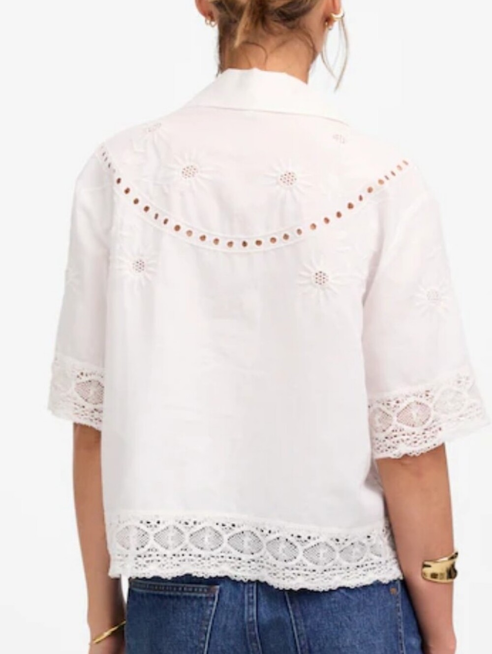 Madewell Embroidered Lace Linen Blend Button Up Top Size Small NWT - Picture 2 of 9